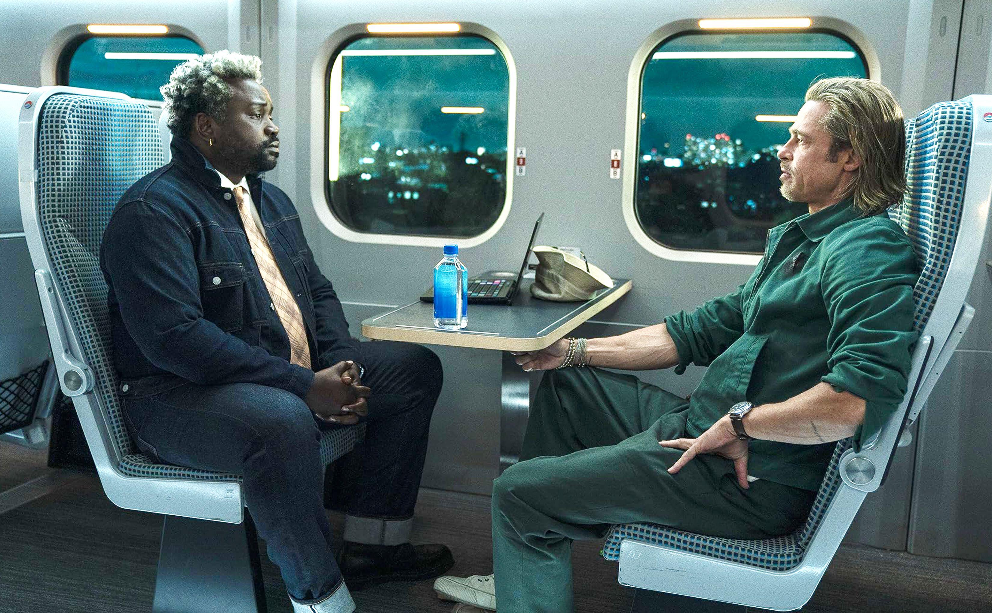 Brad Pitt and Brian Tyree Henry on a bullet train.